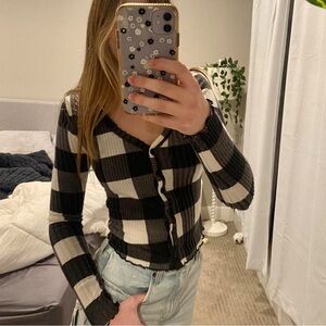 🌈🌻 RUE 21 Women’s Checkered Print Lg Sleeve StretchyTop SZ:S so comfy stretchy